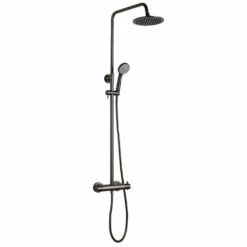 VOS Exposed Dual Outlet Rigid Riser Thermostatic Shower Set - Brushed Black -TAP WAREHOUSE Shop vos exposed valve set brushed black cutout