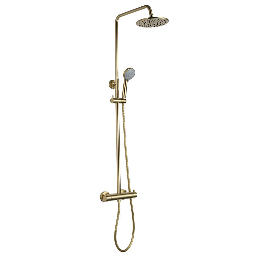 VOS Exposed Dual Outlet Rigid Riser Thermostatic Shower Set - Brushed Brass 3 VOS Exposed Dual Outlet Rigid Riser Thermostatic Shower Set - Brushed Brass