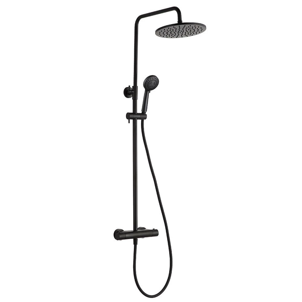 VOS Exposed Dual Outlet Rigid Riser Thermostatic Shower Set - Matt Black 3 VOS Exposed Dual Outlet Rigid Riser Thermostatic Shower Set - Matt Black