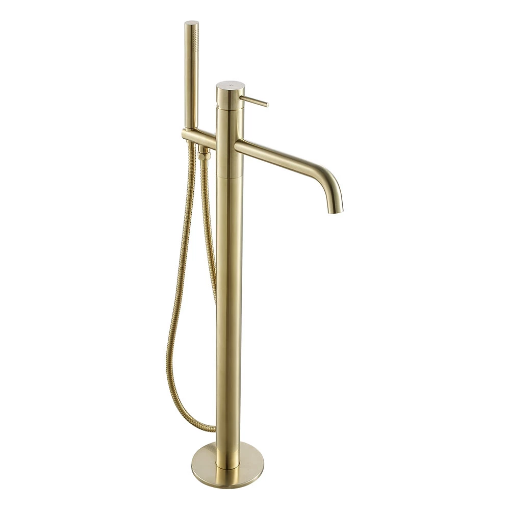 VOS Floorstanding Bath Shower Mixer - Brushed Brass 4 VOS Floorstanding Bath Shower Mixer - Brushed Brass - Image 2