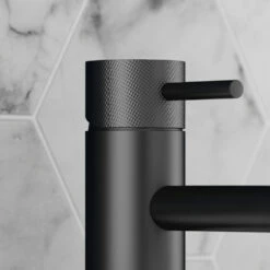 VOS Single Lever Basin Mixer With Designer Handle - Matt Black 11 VOS Single Lever Basin Mixer With Designer Handle - Matt Black -TAP WAREHOUSE Shop vos mono basin tap matt black designer handle detail
