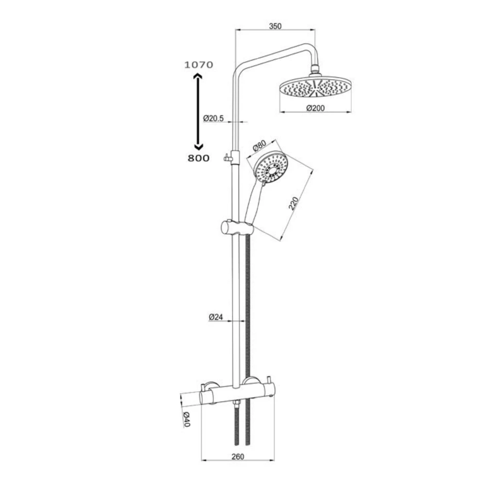 VOS Exposed Dual Outlet Rigid Riser Thermostatic Shower Set - Brushed Brass 5 VOS Exposed Dual Outlet Rigid Riser Thermostatic Shower Set - Brushed Brass - Image 3