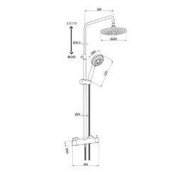 VOS Exposed Dual Outlet Rigid Riser Thermostatic Shower Set - Matt Black 7 VOS Exposed Dual Outlet Rigid Riser Thermostatic Shower Set - Matt Black -TAP WAREHOUSE Shop vos rigid riser with handset kit tech drawing 2