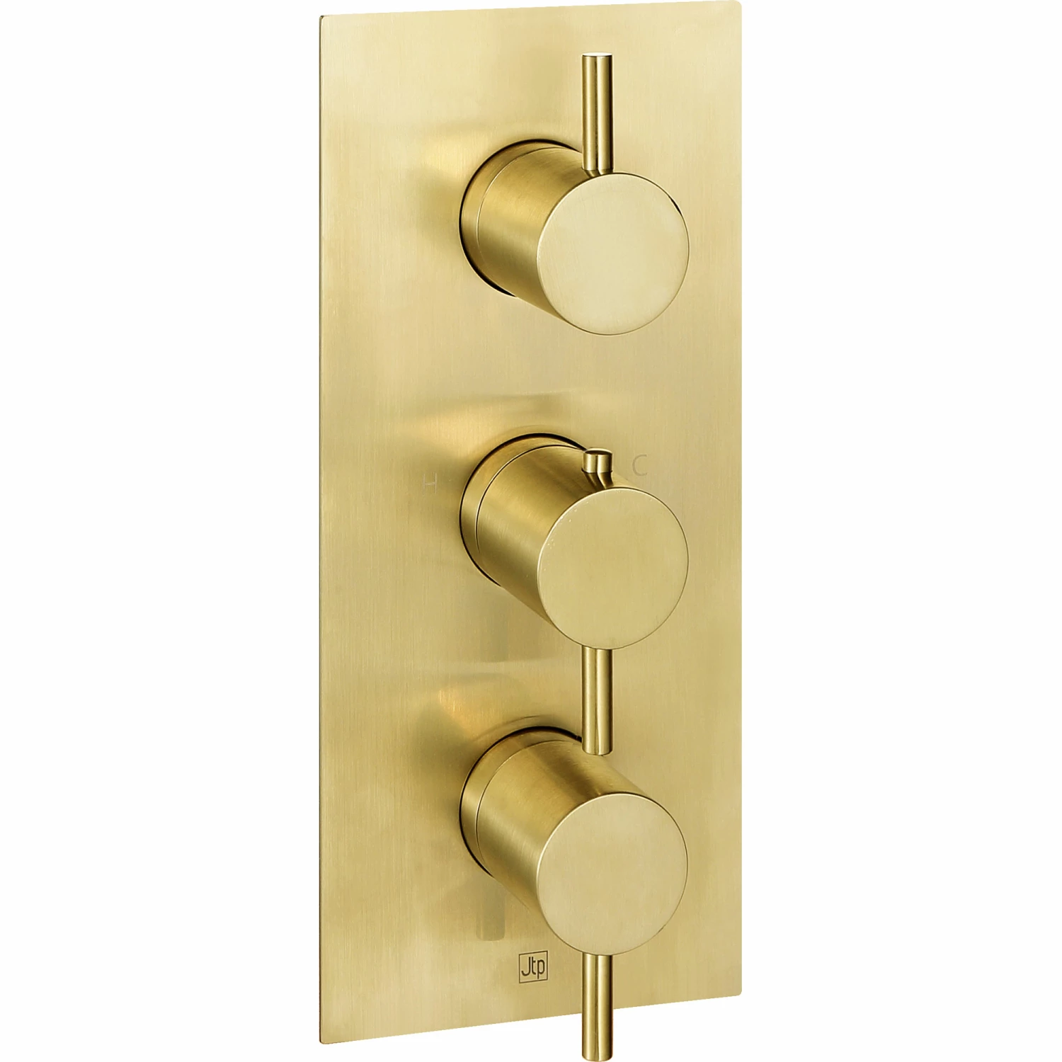 VOS Concealed Dual Outlet 3 Handle Shower Valve, Fixed Head & Shower Handset Kit - Brushed Brass 4 VOS Concealed Dual Outlet 3 Handle Shower Valve, Fixed Head & Shower Handset Kit - Brushed Brass - Image 2