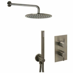 VOS Concealed Dual Outlet 2 Handle Shower Valve, Fixed Head & Shower Handset Kit - Brushed Black