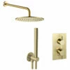 VOS Concealed Dual Outlet 2 Handle Shower Valve, Fixed Head & Shower Handset Kit - Brushed Brass -TAP WAREHOUSE Shop vos shower valve kit 2 handle brushed brass cutout