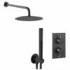 VOS Concealed Dual Outlet 2 Handle Shower Valve, Fixed Head & Shower Handset Kit - Matt Black 1 VOS Concealed Dual Outlet 2 Handle Shower Valve, Fixed Head & Shower Handset Kit - Matt Black -TAP WAREHOUSE Shop vos shower valve kit 2 handle matt black cutout