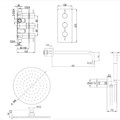 VOS Concealed Dual Outlet 3 Handle Shower Valve, Fixed Head & Shower Handset Kit - Brushed Brass 15 VOS Concealed Dual Outlet 3 Handle Shower Valve, Fixed Head & Shower Handset Kit - Brushed Brass -TAP WAREHOUSE Shop vos shower valve kit 3 handle 250 head tech