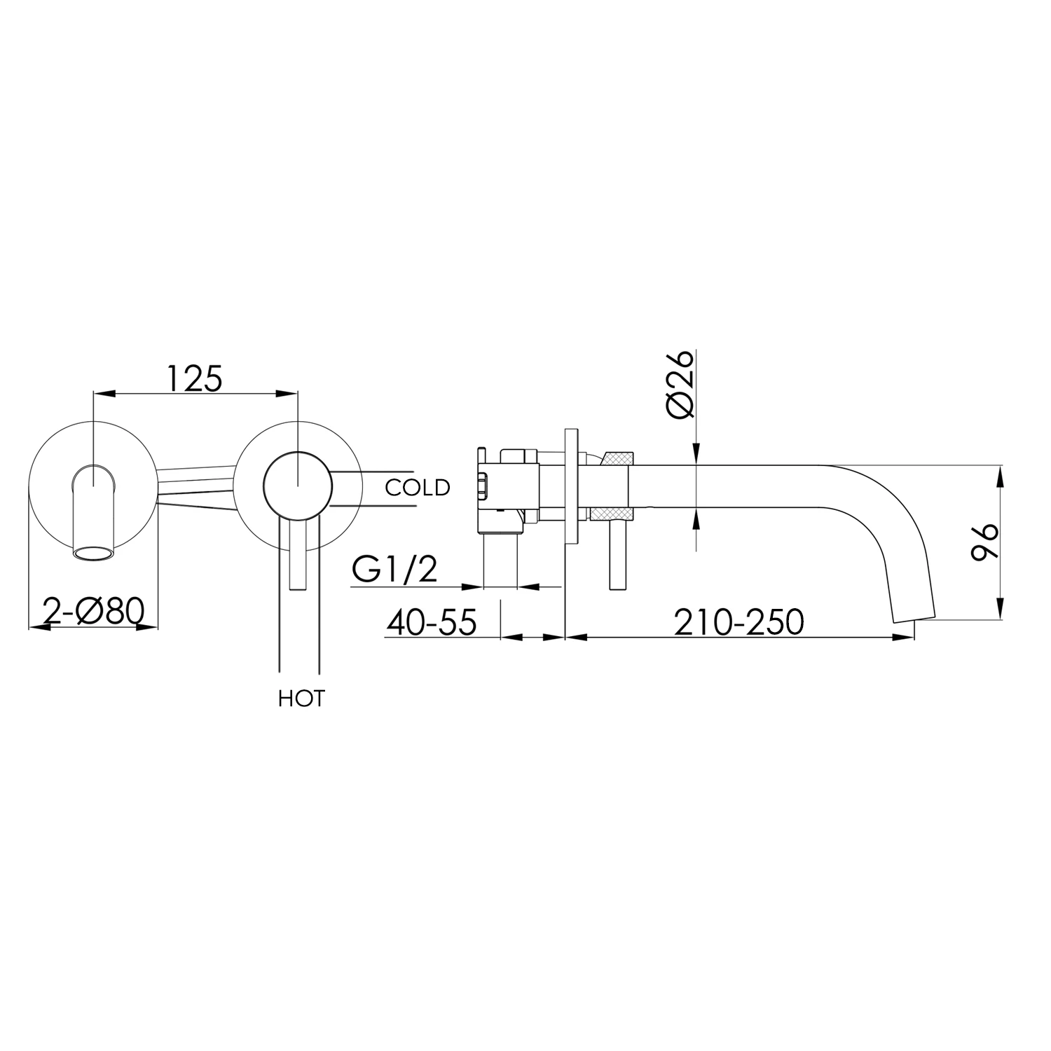 VOS Single Lever 210mm - 250mm Wall Mounted Basin Mixer - Brushed Bronze 4 VOS Single Lever 210mm - 250mm Wall Mounted Basin Mixer - Brushed Bronze - Image 2