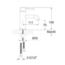 VOS Single Lever Basin Mixer - Matt Black 11 VOS Single Lever Basin Mixer - Matt Black -TAP WAREHOUSE Shop vos single lever basin mixer technical drawing5B15D