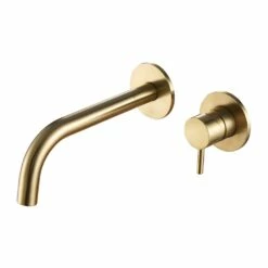 VOS Single Lever Wall Mounted Basin Mixer Tap - Brushed Brass -TAP WAREHOUSE Shop vos single lever wall basin mixer brushed brass