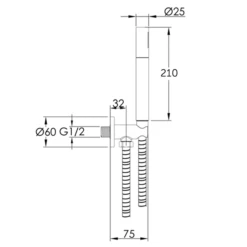 VOS Round Water Outlet & Holder With Metal Hose & Slim Hand Shower - Brushed Bronze -TAP WAREHOUSE Shop vos slim hand shower kit and holder line drawing