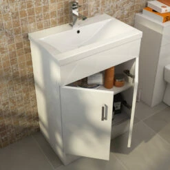 Jack Minimalist 600mm White Gloss Floor Standing Vanity Unit & Basin -TAP WAREHOUSE Shop vtnb600 hero1