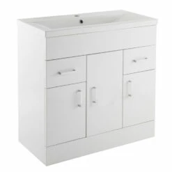 Jack Minimalist 800mm White Gloss Floor Standing Vanity Unit & Basin