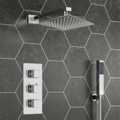 Zachary Concealed Shower Valve, Fixed Head & Shower Handset Kit - 300mm Wall Shower Arm