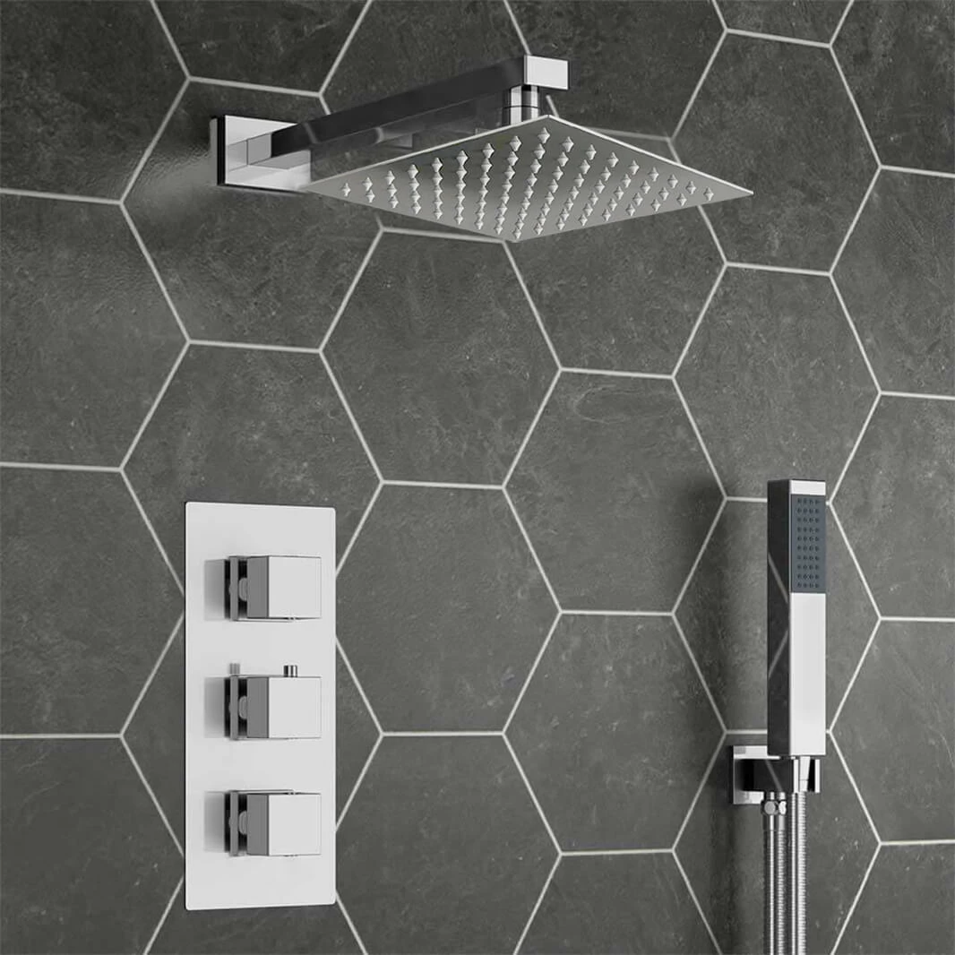 Zachary Concealed Shower Valve, Fixed Head & Shower Handset Kit - 300mm Wall Shower Arm 3 Zachary Concealed Shower Valve, Fixed Head & Shower Handset Kit - 300mm Wall Shower Arm