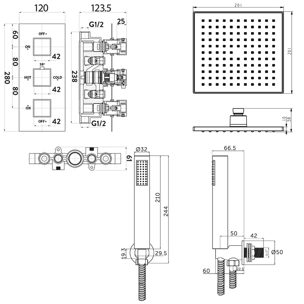 Zachary Concealed Shower Valve, Fixed Head & Shower Handset Kit - 300mm Wall Shower Arm 8 Zachary Concealed Shower Valve, Fixed Head & Shower Handset Kit - 300mm Wall Shower Arm - Image 6