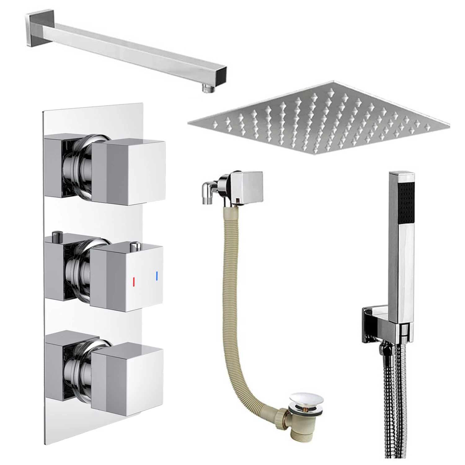 Zane Concealed Shower Valve With 400mm Head, Handset & Overflow Bath Filler - 380mm Wall Arm 4 Zane Concealed Shower Valve With 400mm Head, Handset & Overflow Bath Filler - 380mm Wall Arm - Image 2
