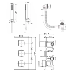 Zane Concealed Shower Valve With 400mm Head, Handset & Overflow Bath Filler - 380mm Wall Arm 17 Zane Concealed Shower Valve With 400mm Head, Handset & Overflow Bath Filler - 380mm Wall Arm -TAP WAREHOUSE Shop zane shower valve fixed head headset overflow kit tech v2