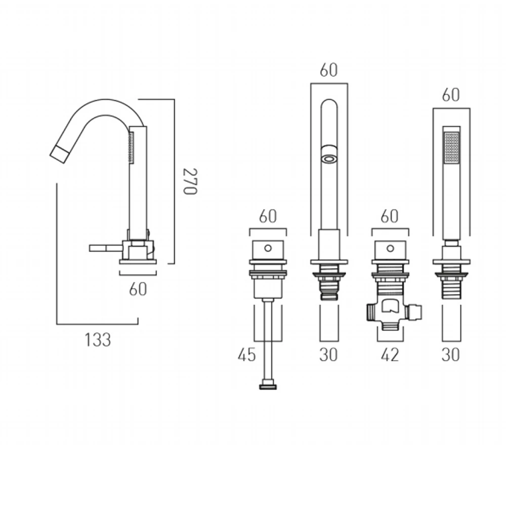 Vado Zoo Deck Mounted 4 Hole Single Lever Bath Shower Mixer 4 Vado Zoo Deck Mounted 4 Hole Single Lever Bath Shower Mixer - Image 2
